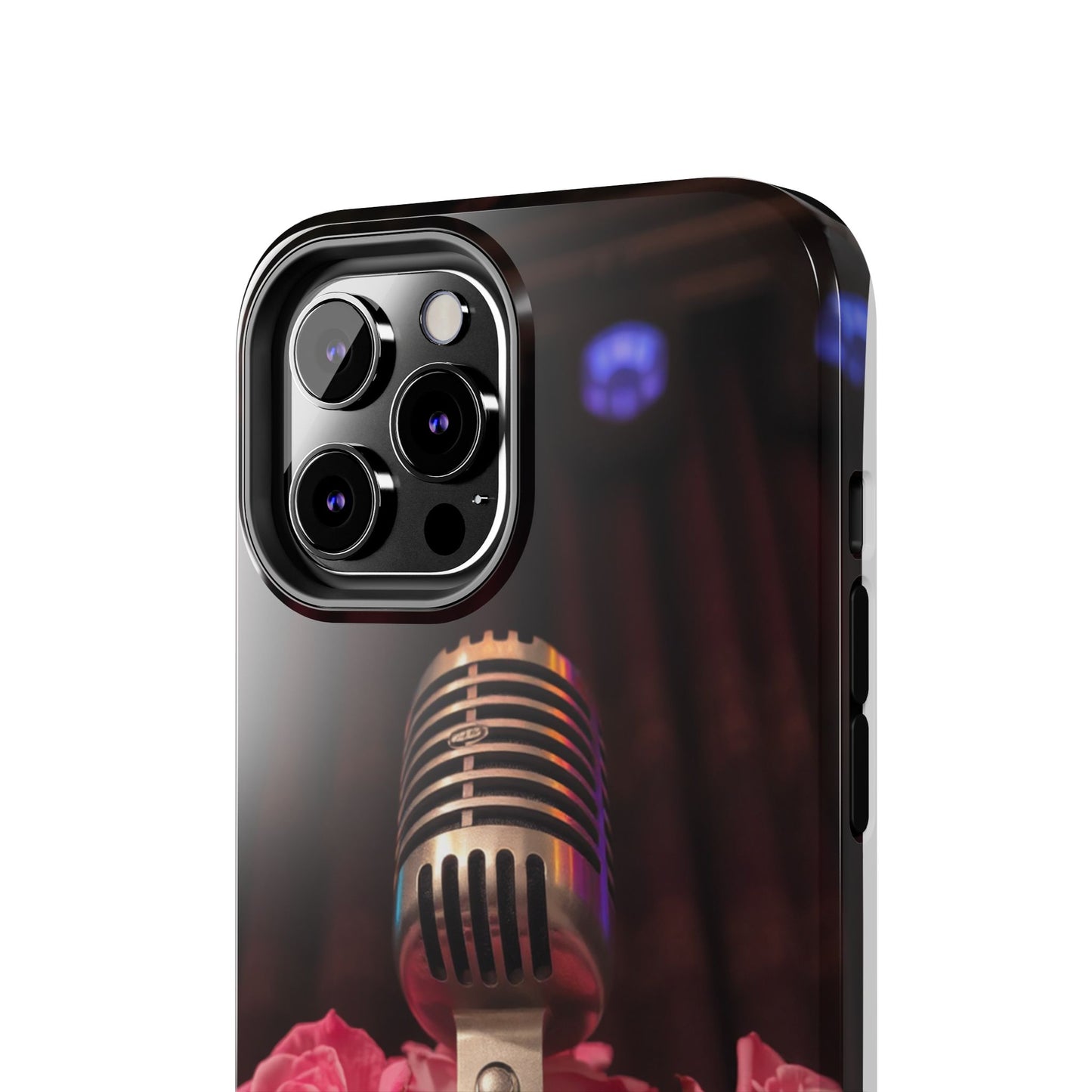 Stylish Tough Phone Case with Vintage Microphone and Roses