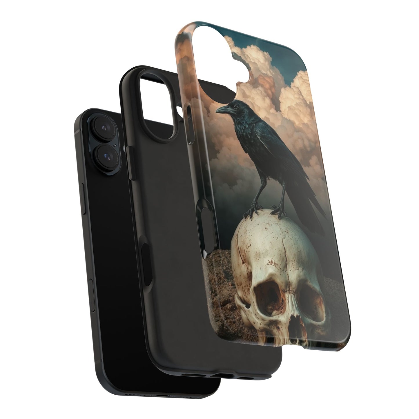 Gothic Raven Skull Tough Phone Case - Unique Protective Cover for Halloween Lovers