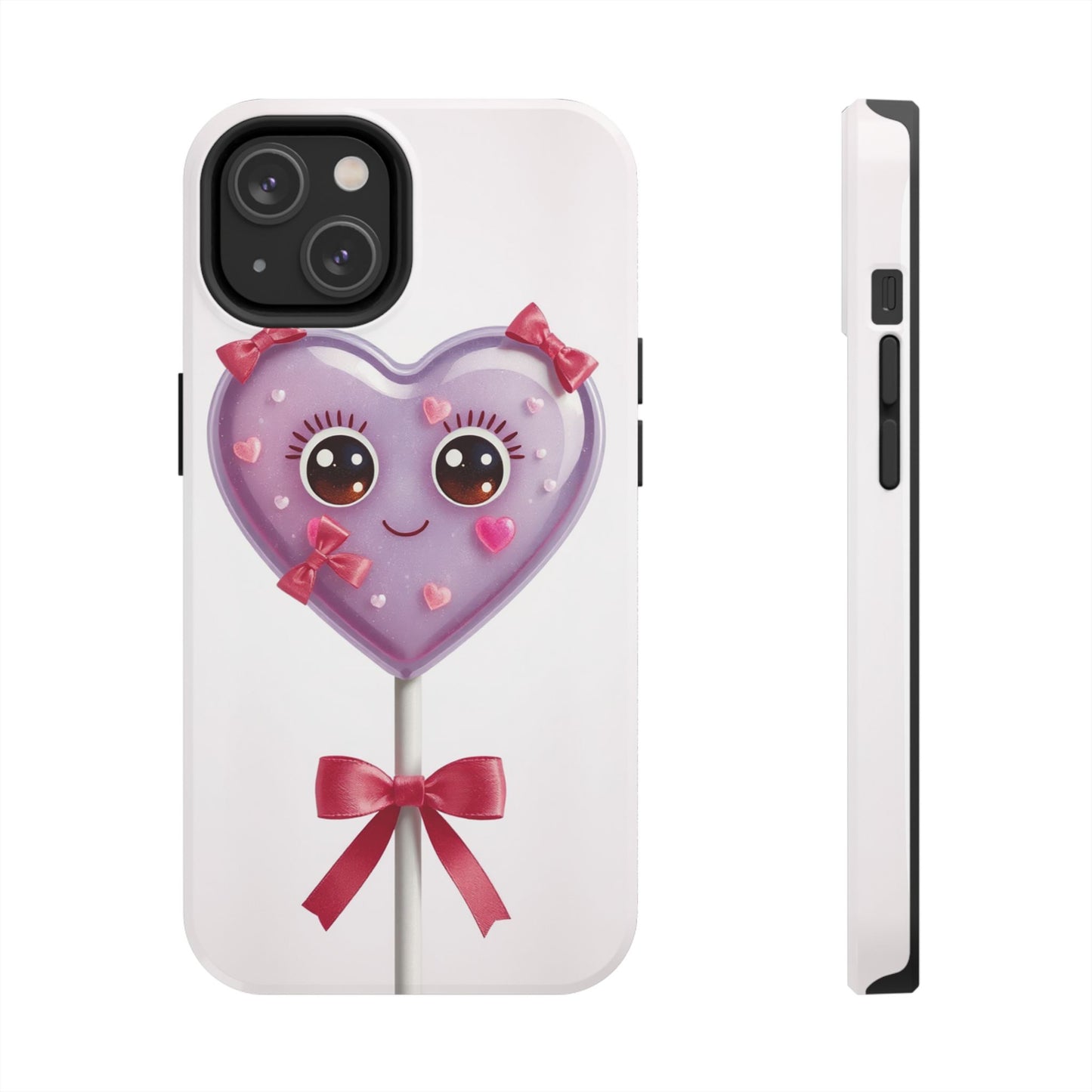 Cute Heart Lollipop Tough Phone Case - Adorable Protection for Candy Lovers