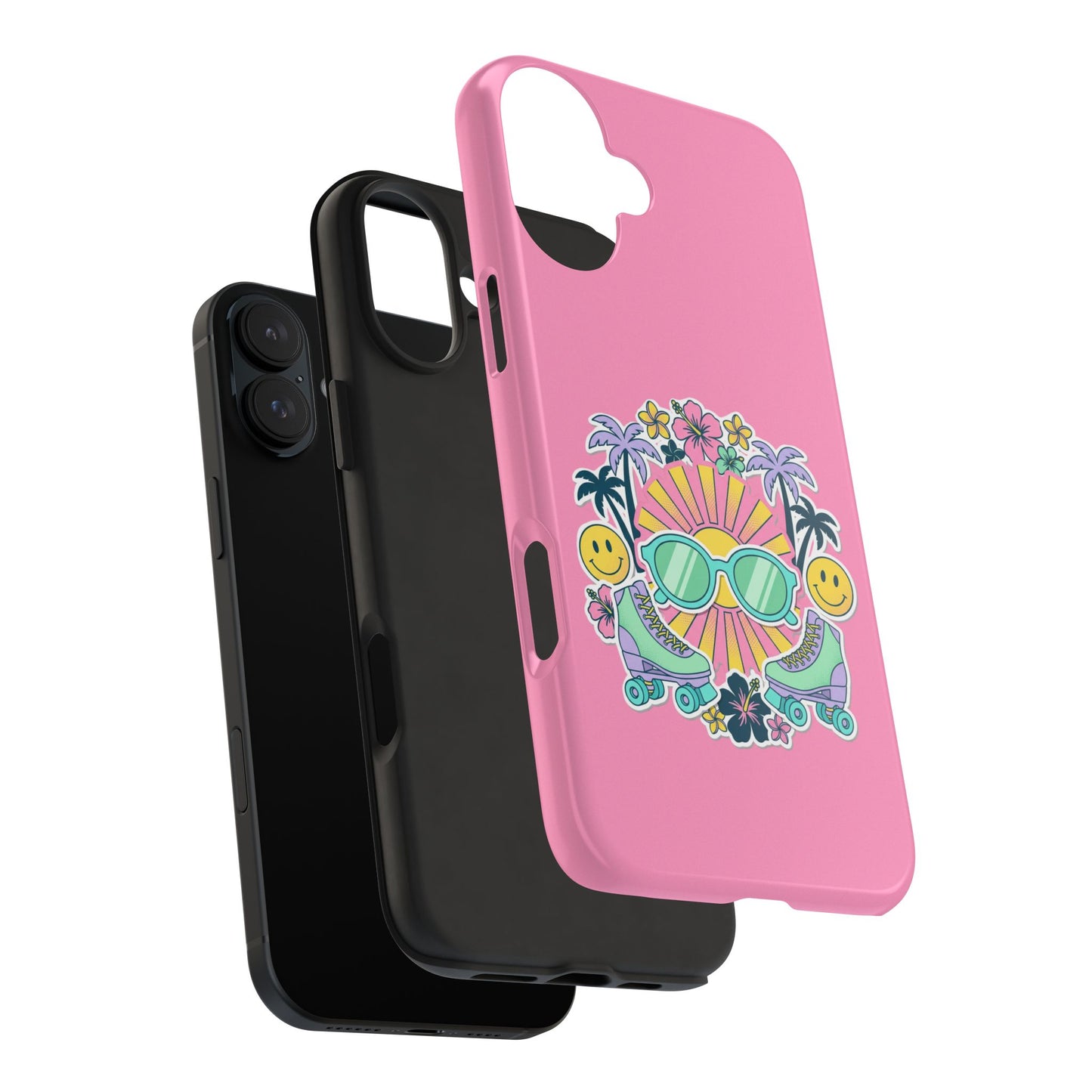 Retro Summer Phone Case — Y2K Palm Trees, Roller Skates & Smiley Collage