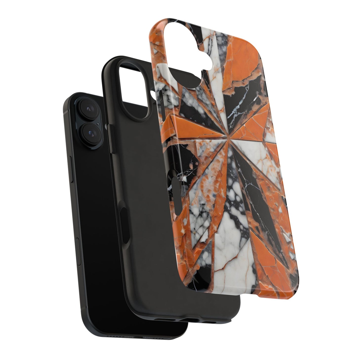 Shattered Pieces Marble Black and Orange Tough Phone Case - for iPhone