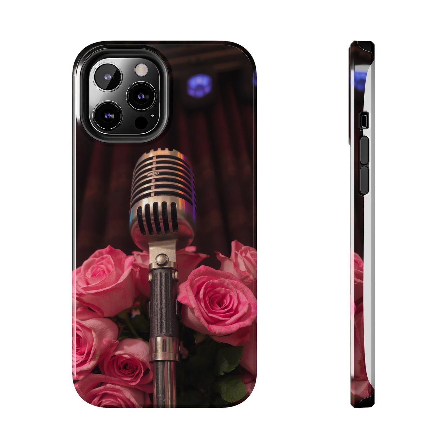 Stylish Tough Phone Case with Vintage Microphone and Roses