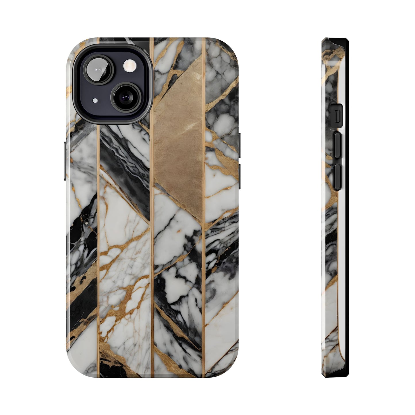 Marble Lines Tough Phone Case with Gold Accents - for iPhone