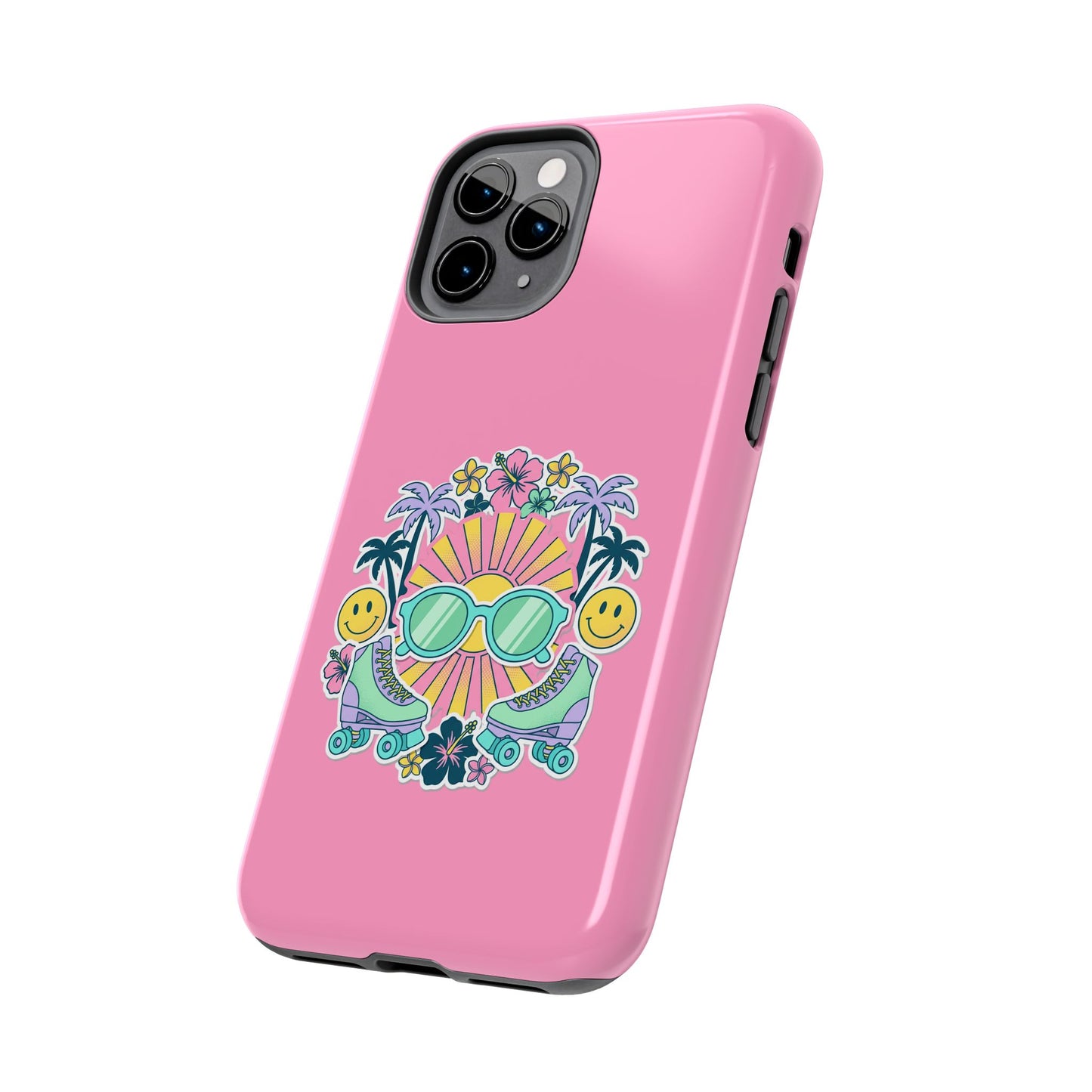 Retro Summer Phone Case — Y2K Palm Trees, Roller Skates & Smiley Collage