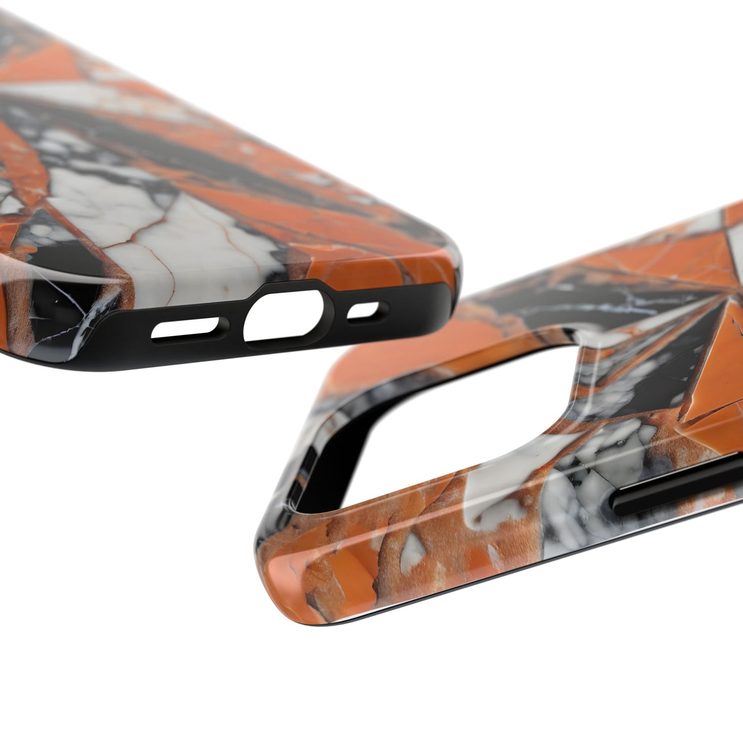 Shattered Pieces Marble Black and Orange Tough Phone Case - for iPhone