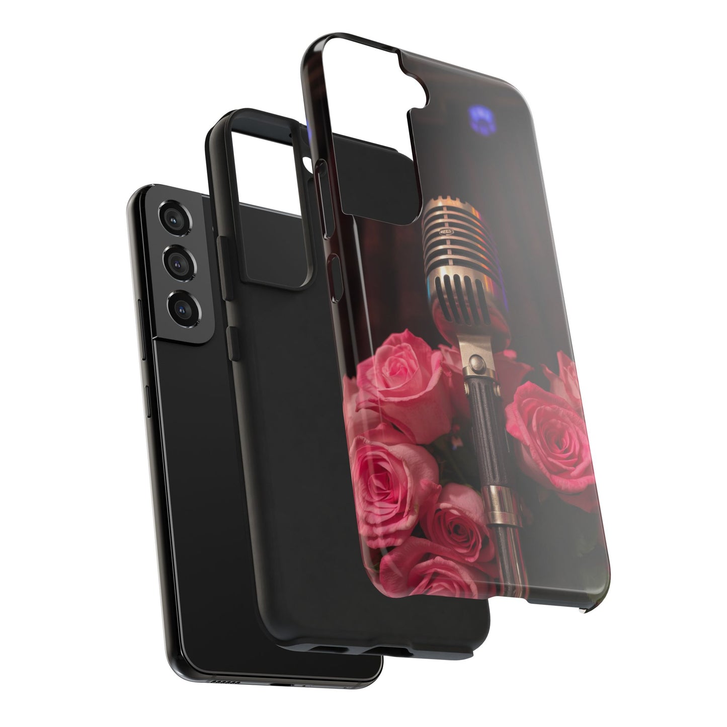 Stylish Tough Phone Case with Vintage Microphone and Roses
