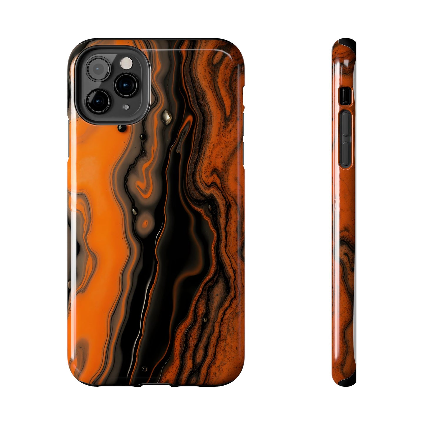 Stylish Tough Phone Case - Bold Black and Orange Metallic Lava Flow Design - for iPhone