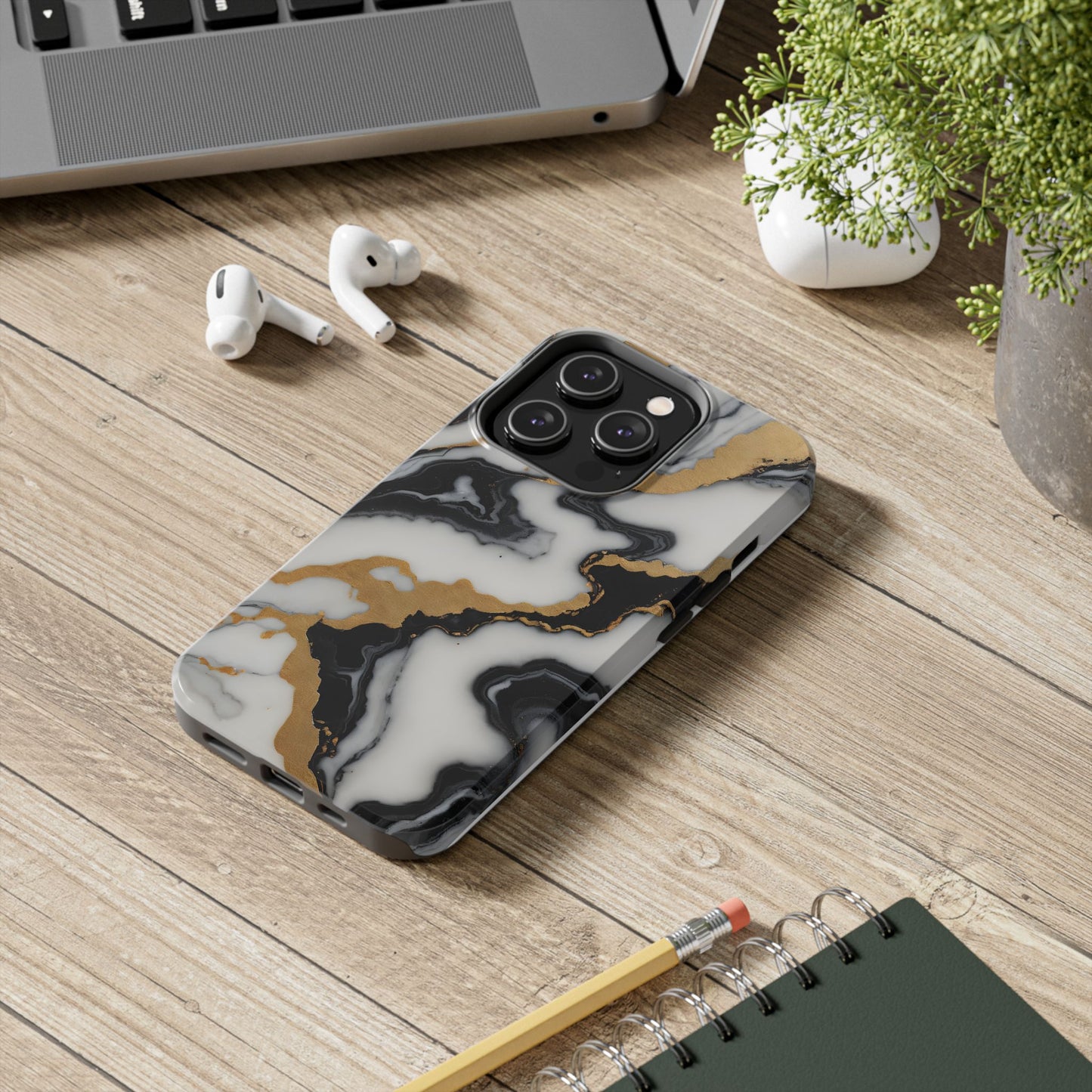 Elegant Gold Marble Tough Phone Case - Stylish Protection for Your iPhone
