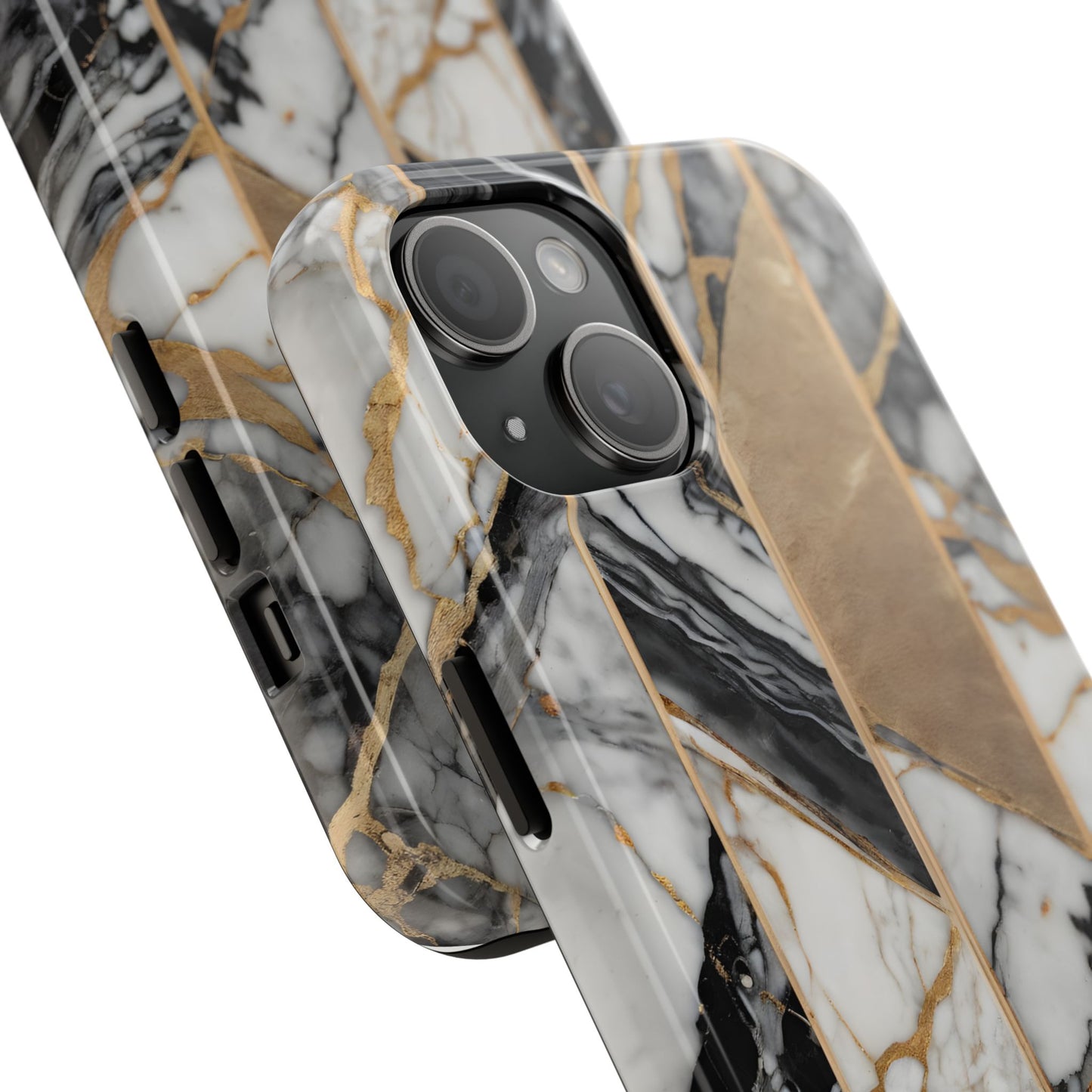 Marble Lines Tough Phone Case with Gold Accents - for iPhone