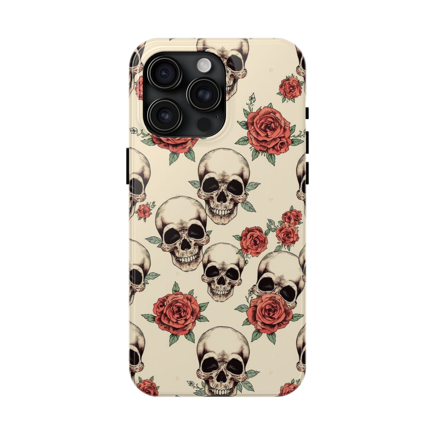 Tough Phone Case with Skull and Rose Design - Edgy Floral iPhone Protection