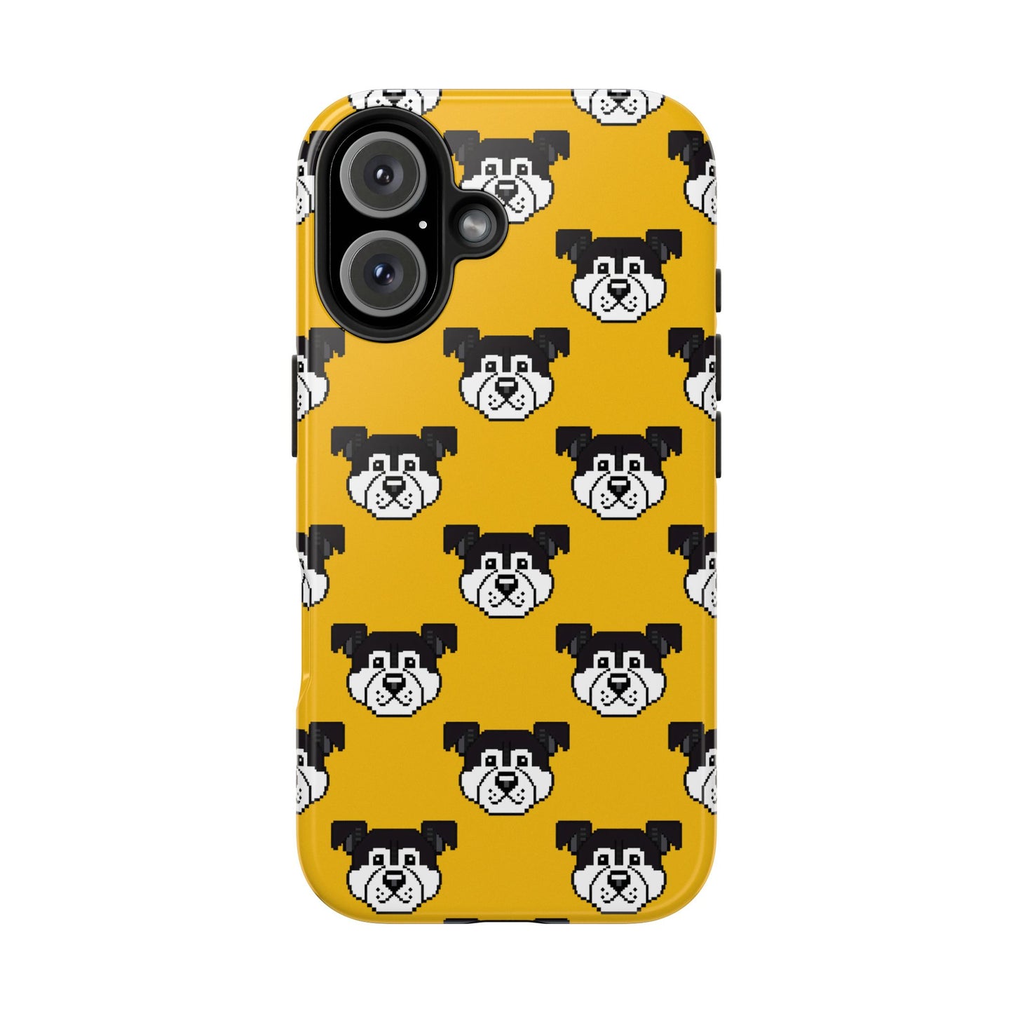 Playful Dog Pattern Tough Phone Case for Pet Lovers - Pixel Art Dog Yellow Background - for iPhone