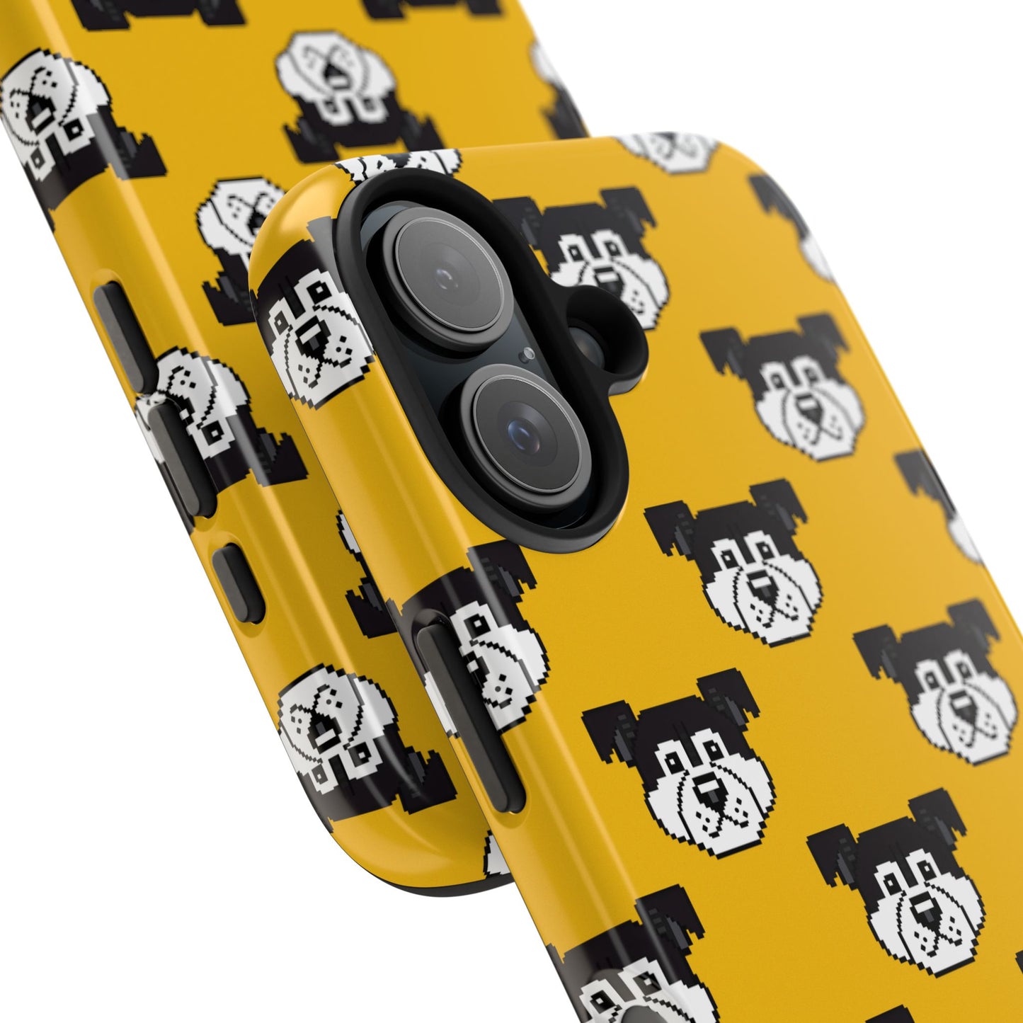 Playful Dog Pattern Tough Phone Case for Pet Lovers - Pixel Art Dog Yellow Background - for iPhone