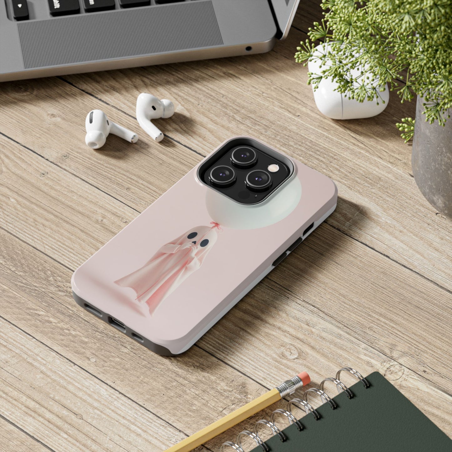 Cute Ghost Phone Case with Balloon - Tough Protection for Spooky Vibes