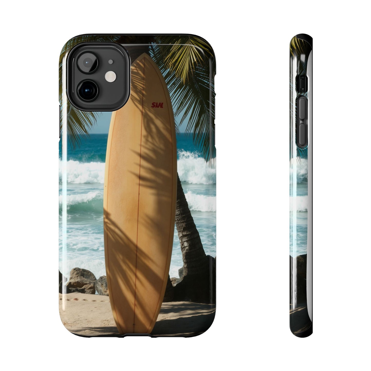 Tough Surfing Phone Case - Beach Vibes with Palm Trees & Surfboard