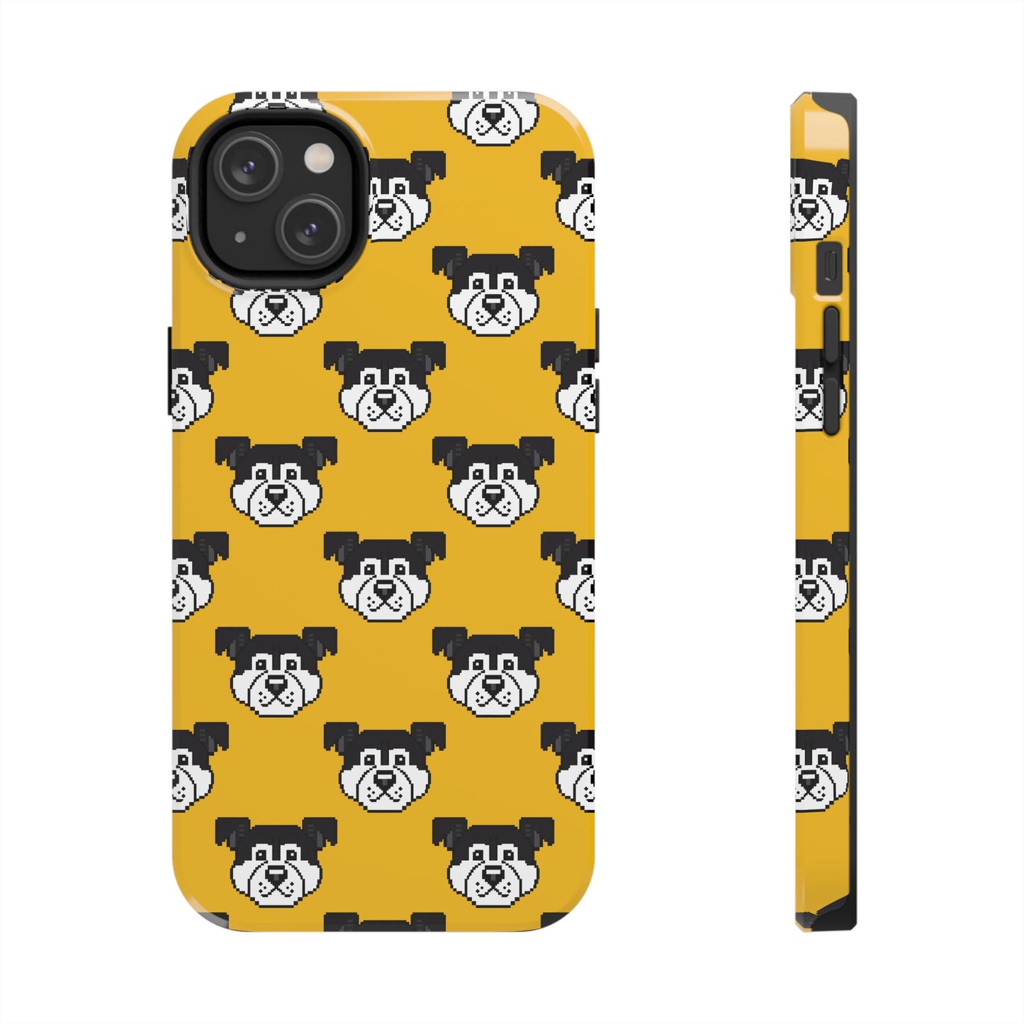 Playful Dog Pattern Tough Phone Case for Pet Lovers - Pixel Art Dog Yellow Background - for iPhone