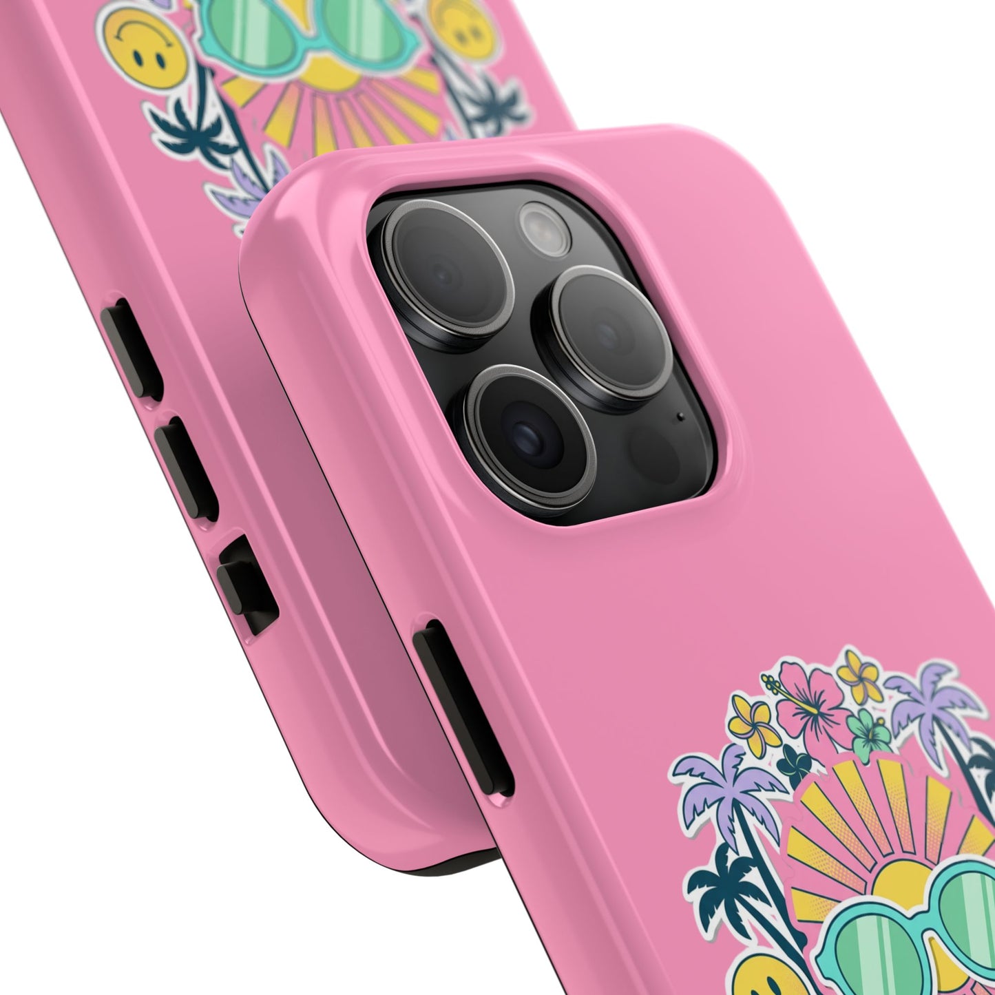 Retro Summer Phone Case — Y2K Palm Trees, Roller Skates & Smiley Collage