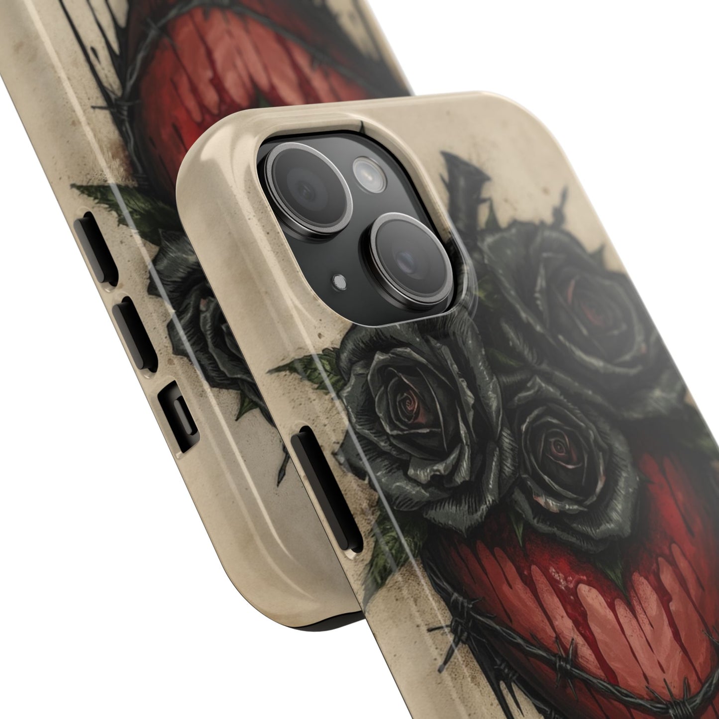 Gothic Heart Phone Case with Roses - Tough & Durable Design