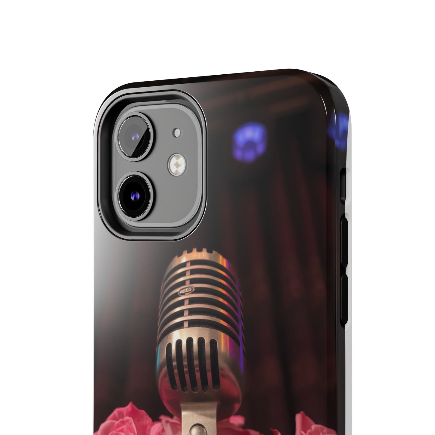 Stylish Tough Phone Case with Vintage Microphone and Roses