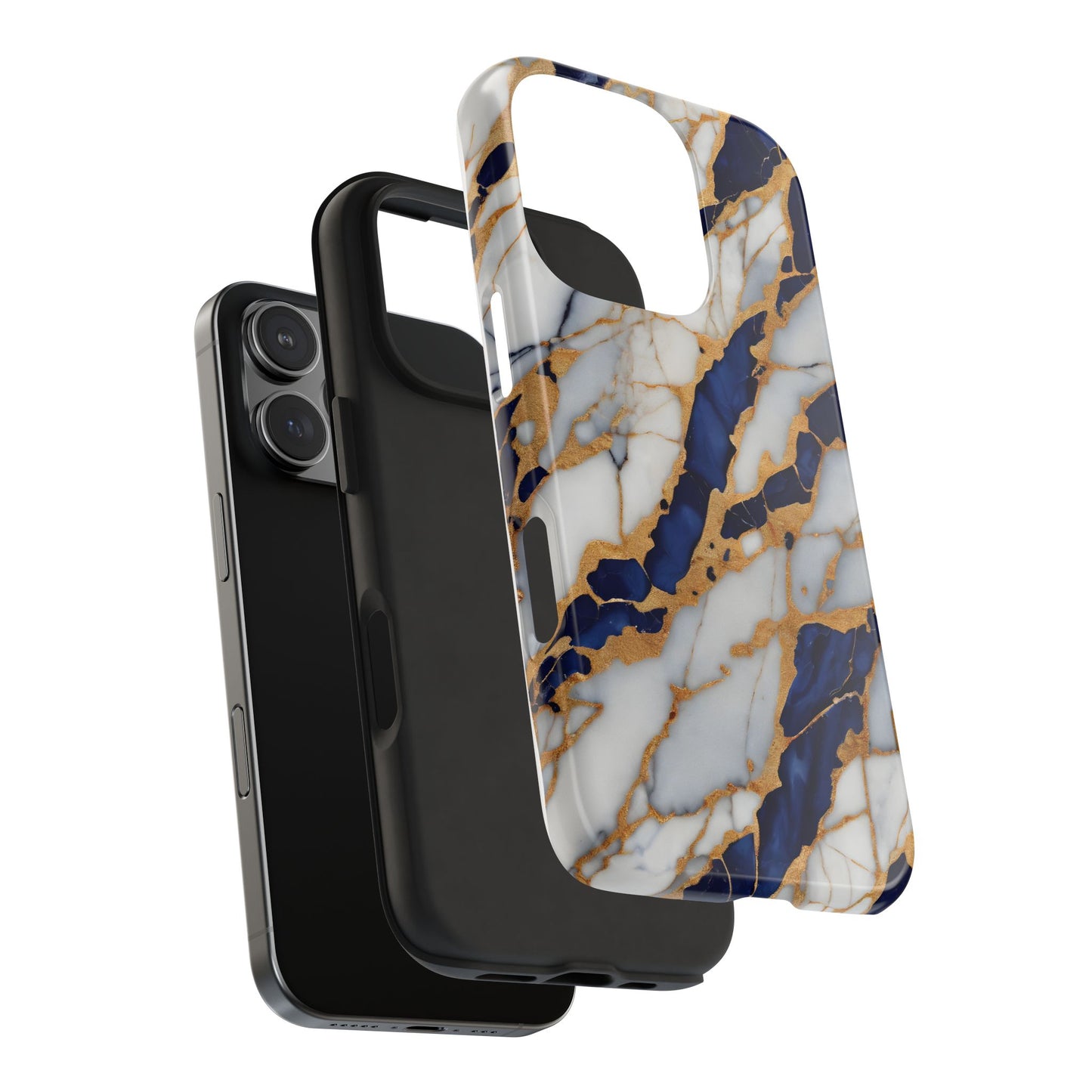 Stunning Marble Tough Phone Case - Elegant Blue & Gold Design Stylish Protection - for iPhone