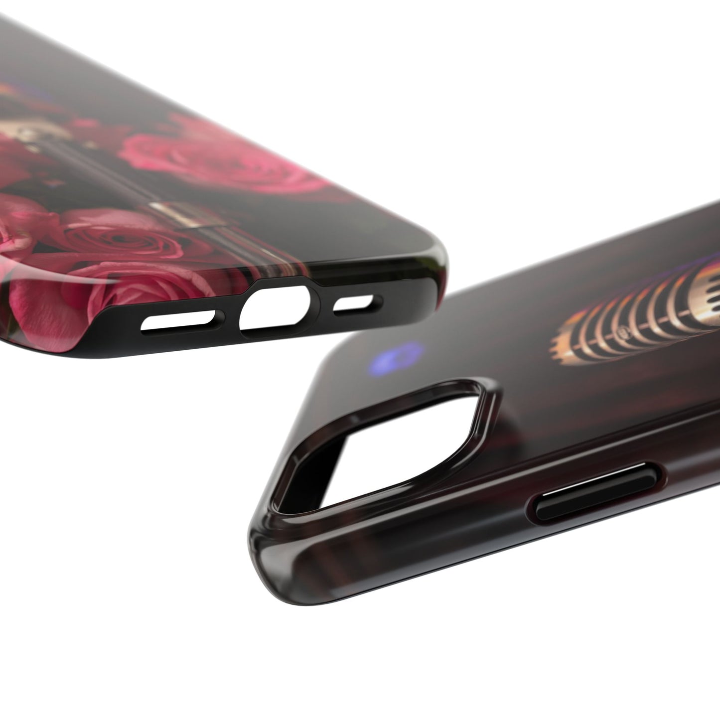 Stylish Tough Phone Case with Vintage Microphone and Roses