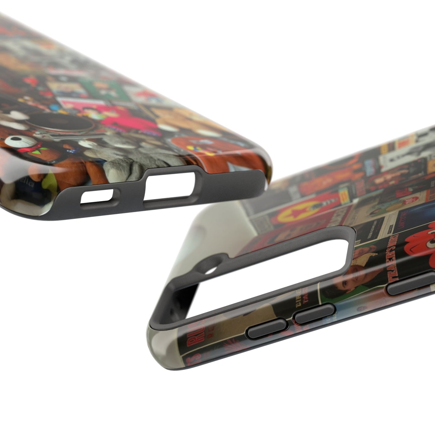 Retro Vibe Tough Phone Case - Vintage Movie Posters & Plush Toys Design