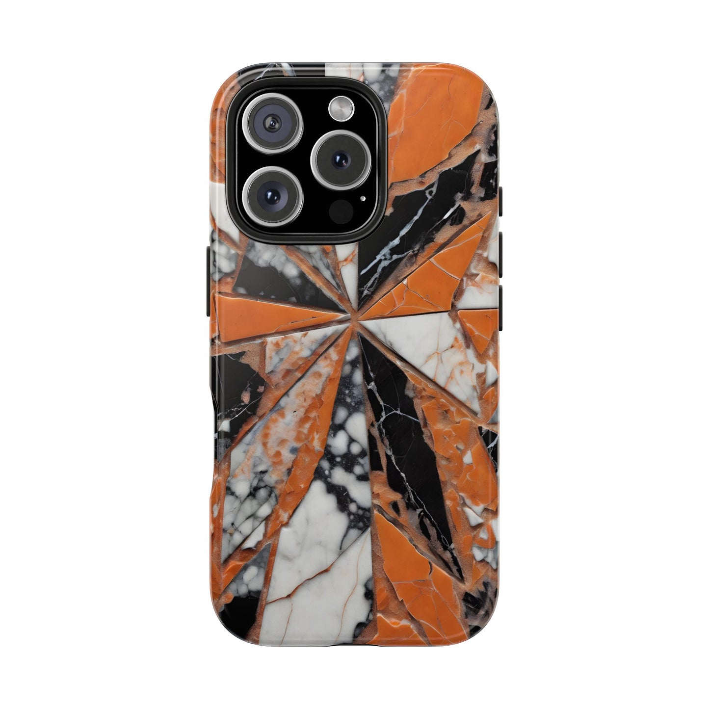 Shattered Pieces Marble Black and Orange Tough Phone Case - for iPhone