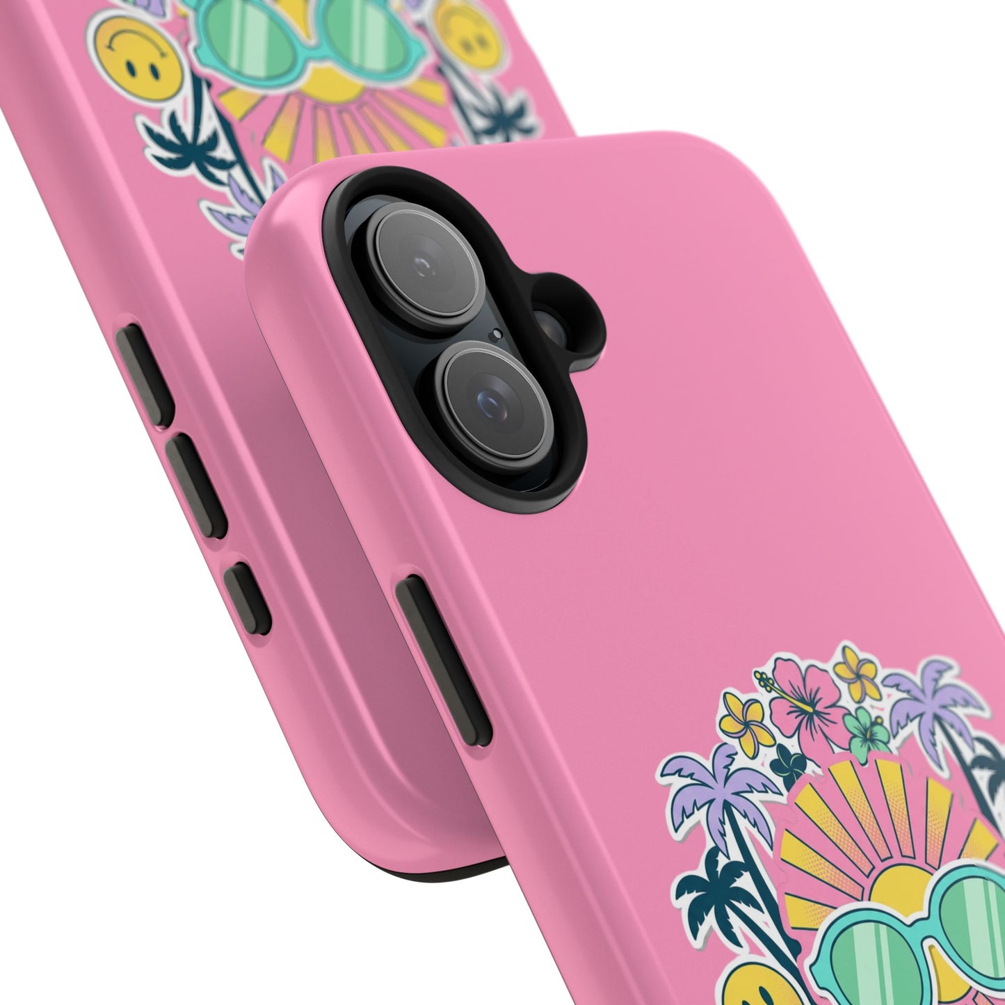 Retro Summer Phone Case — Y2K Palm Trees, Roller Skates & Smiley Collage
