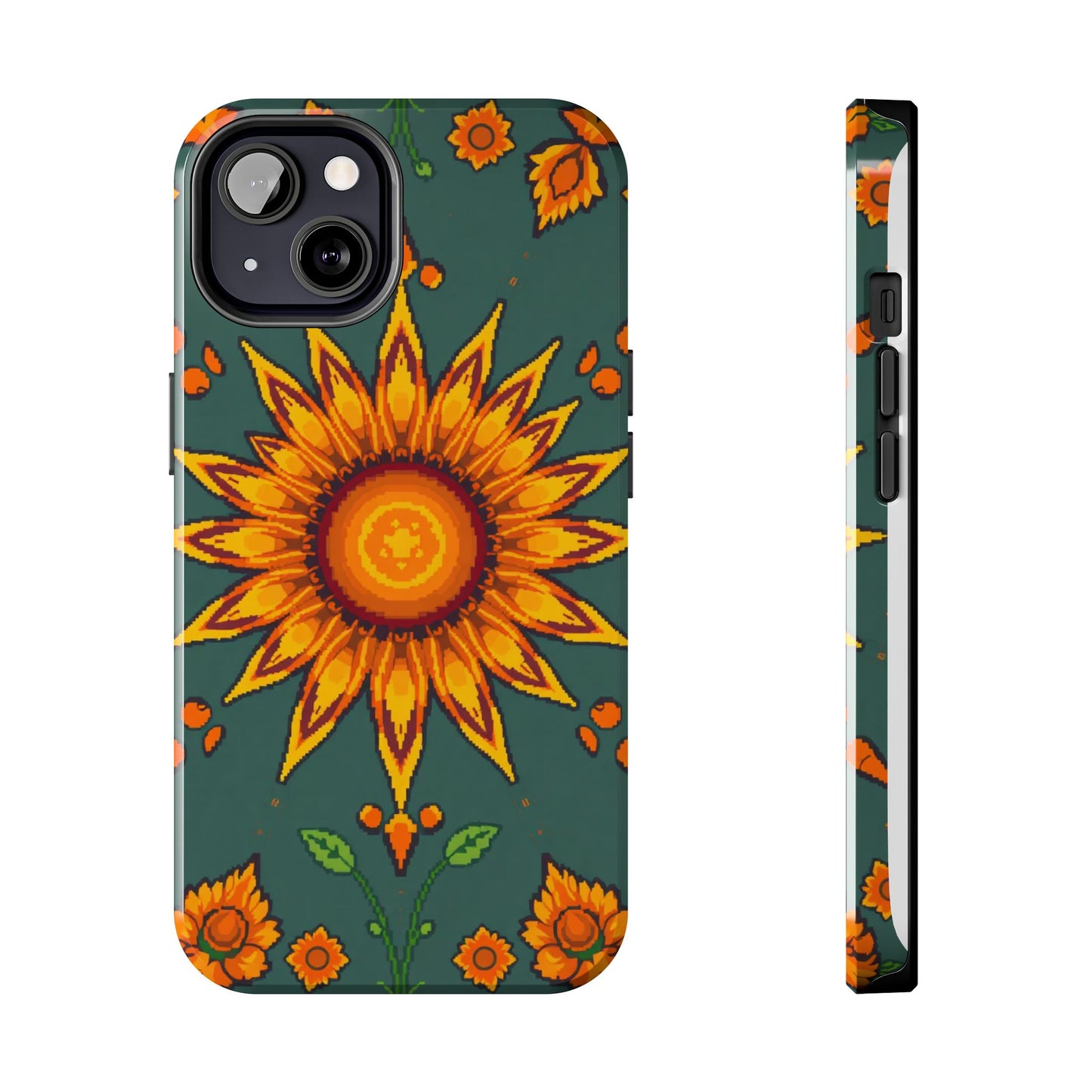 Pixelated Vibrant Floral Tough Phone Case | Sunflower Design for Nature Lovers - for iPhone