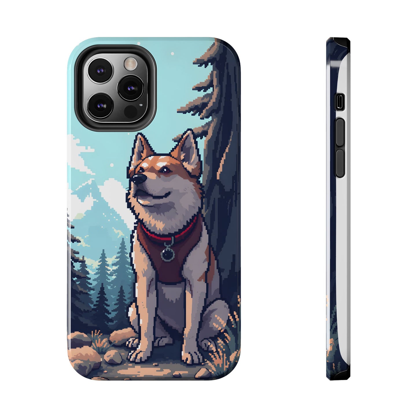 Retro Dog Adventure Tough Phone Case - Pixel Art Shiba Inu Design - for iPhone