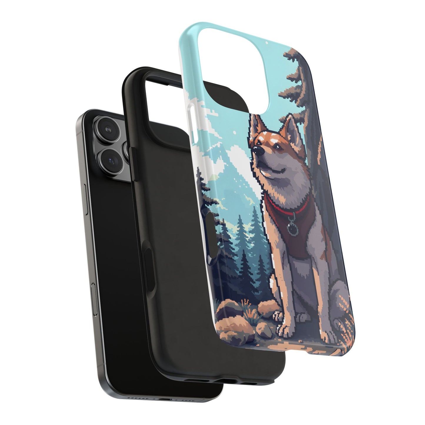 Retro Dog Adventure Tough Phone Case - Pixel Art Shiba Inu Design - for iPhone