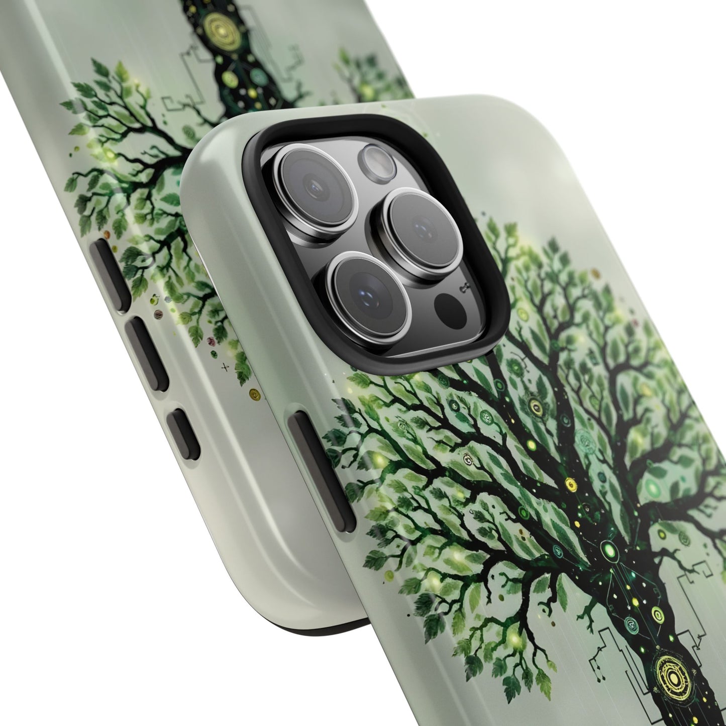 Nature-Inspired Tough Phone Case with Tech Tree Design - for iPhone
