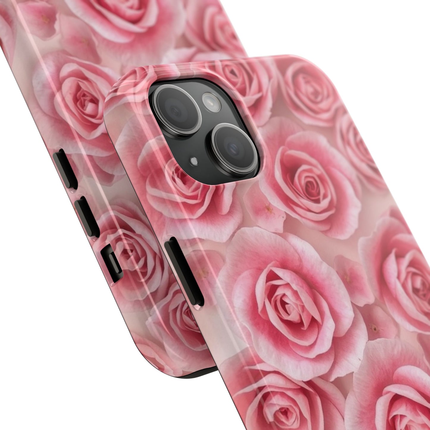 Floral Tough Phone Case - Pink Rose Design, Durable Protection for Flower Lovers