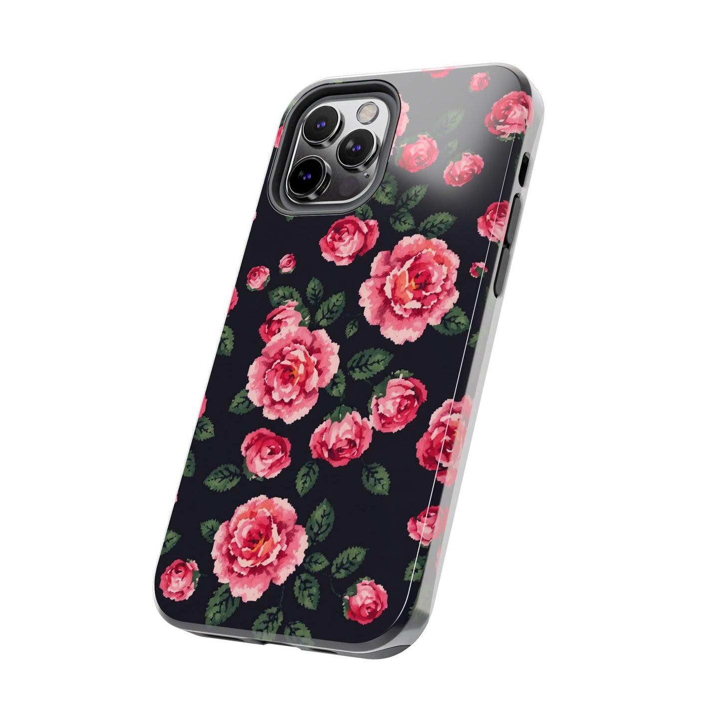 Pixelated Floral Tough Phone Case - Elegant Rose Design for Protection & Style - for iPhone