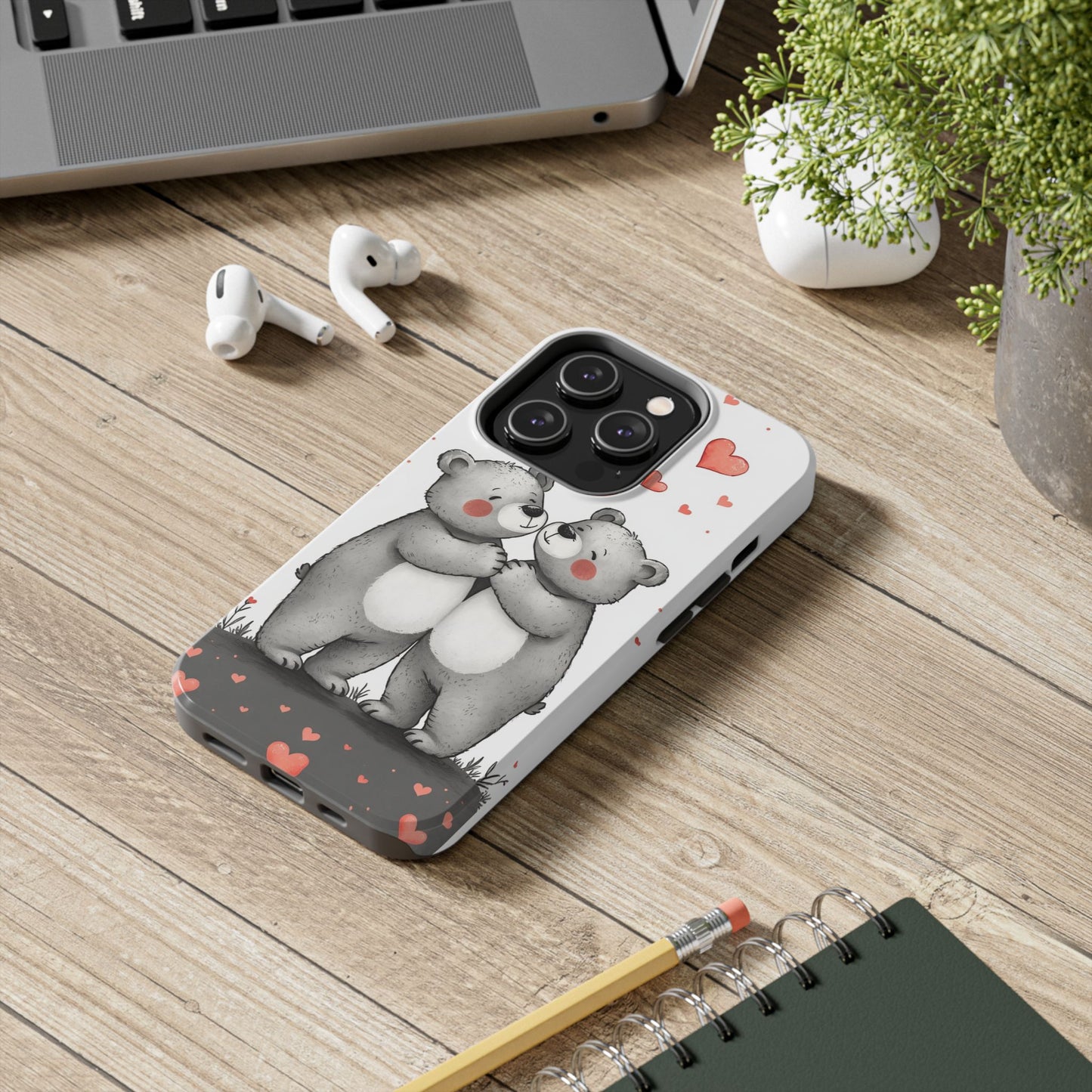 Cute Bear Love Tough Phone Case - Perfect for Valentine's Day & Couples