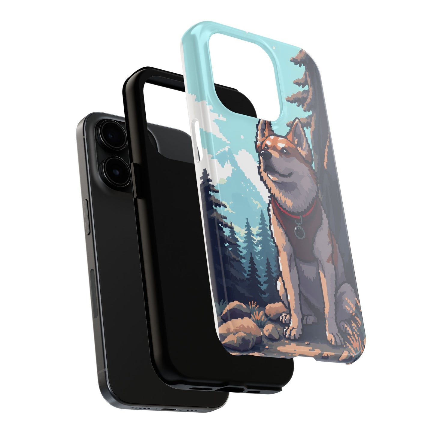Retro Dog Adventure Tough Phone Case - Pixel Art Shiba Inu Design - for iPhone