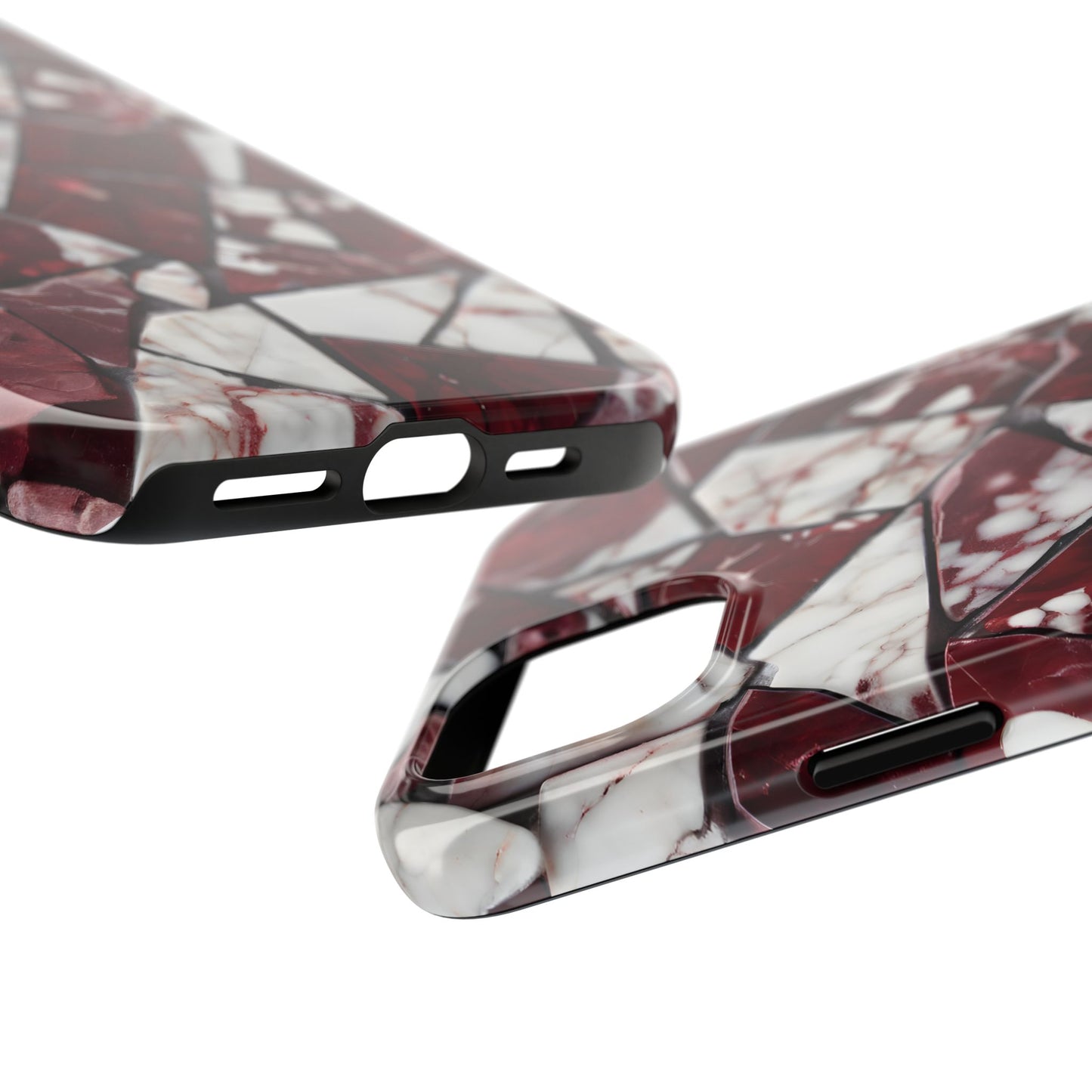 Shattered Dark Red Marble Pattern Tough Phone Case - Durable & Stylish Protection for iPhone