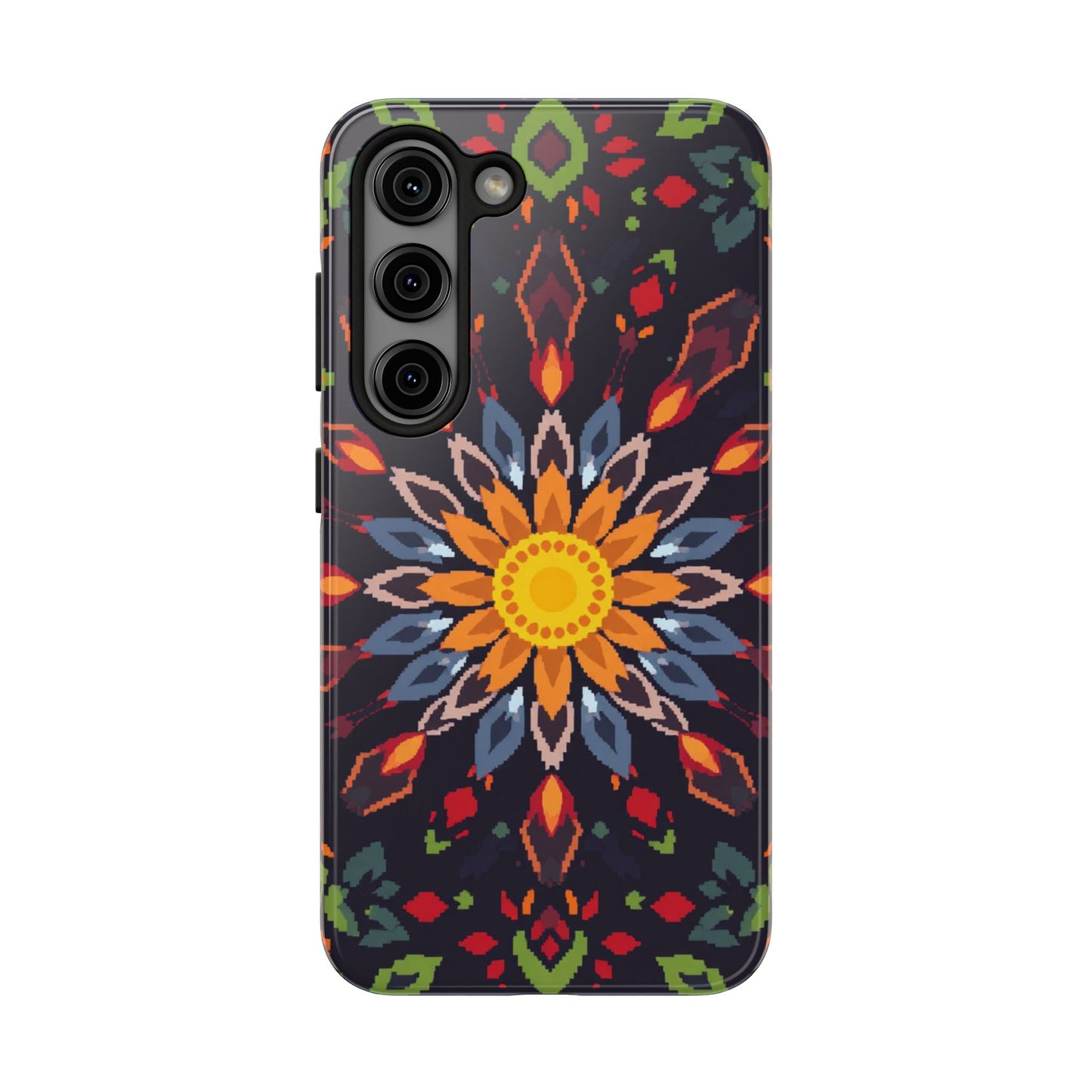 Pixel Art Floral Tough Phone Case - Pixelated Mandala Design for iPhone