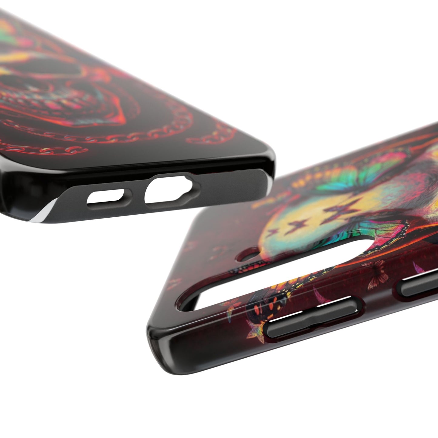 Gothic Skull Phone Case with Butterflies - Durable Tough Phone Case