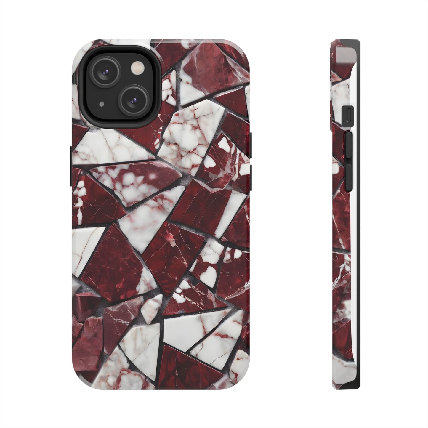 Shattered Dark Red Marble Pattern Tough Phone Case - Durable & Stylish Protection for iPhone