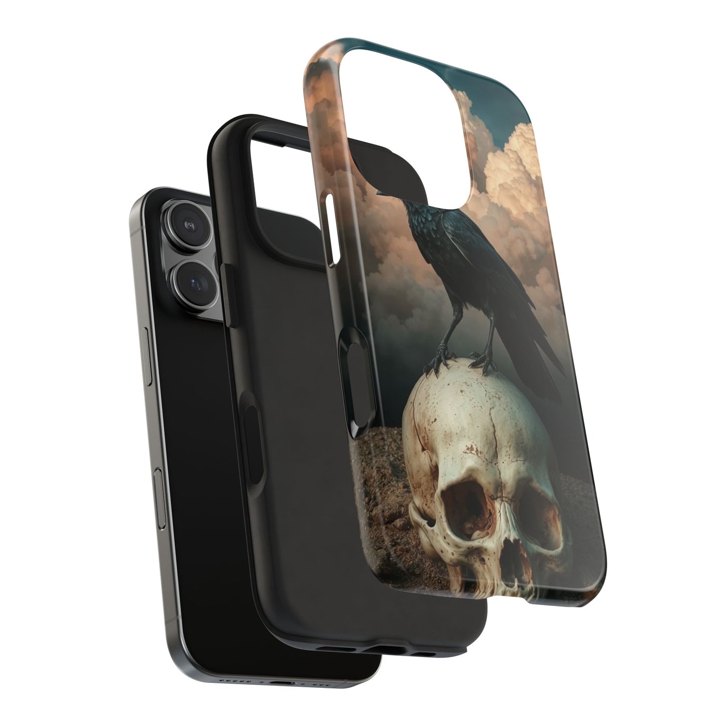 Gothic Raven Skull Tough Phone Case - Unique Protective Cover for Halloween Lovers