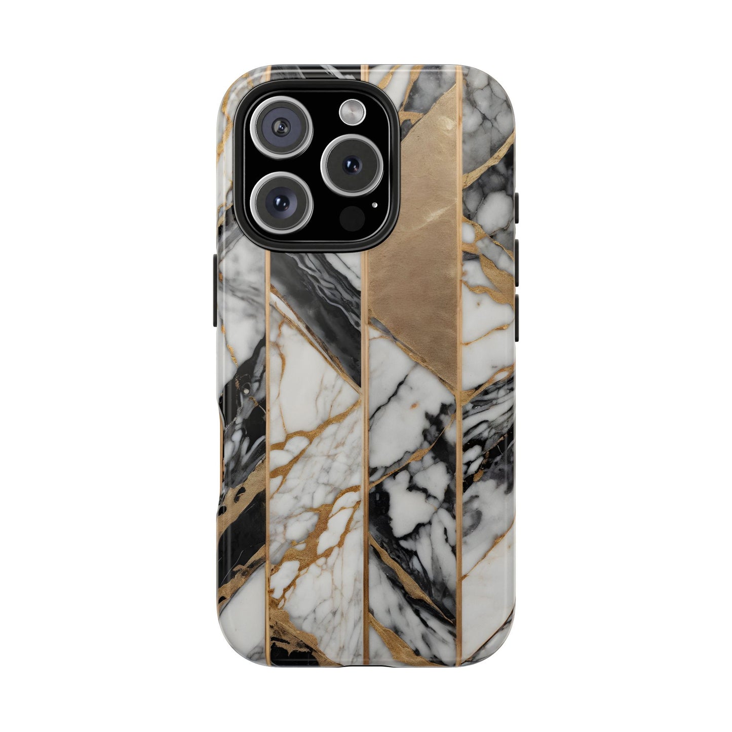 Marble Lines Tough Phone Case with Gold Accents - for iPhone