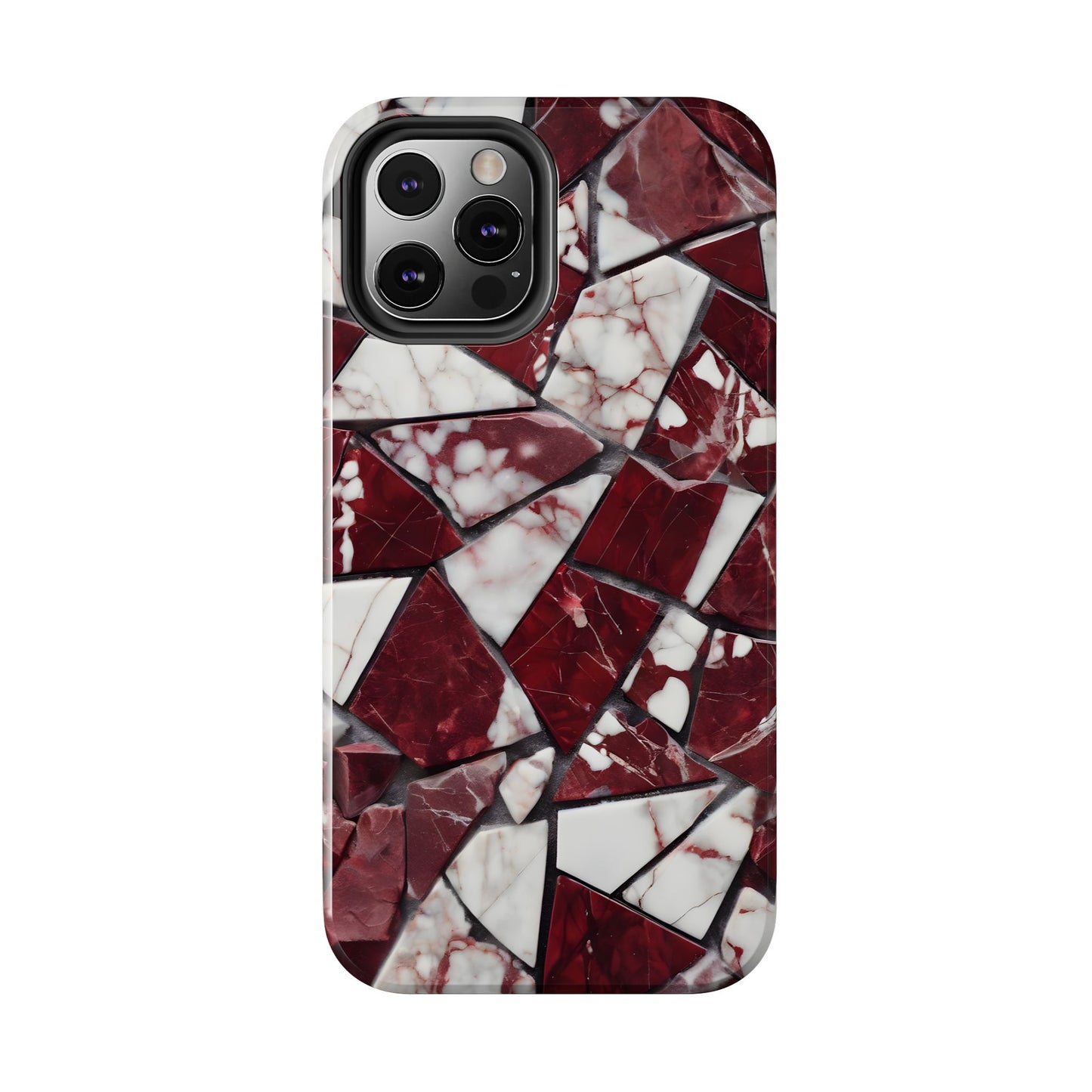 Shattered Dark Red Marble Pattern Tough Phone Case - Durable & Stylish Protection for iPhone