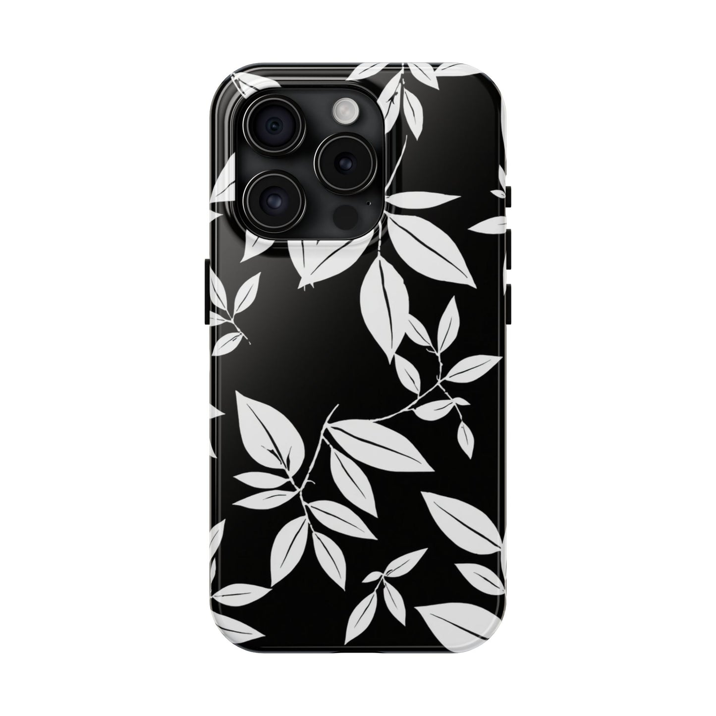 Chic Floral Tough Phone Case - Elegant Black & White Design for Stylish Protection