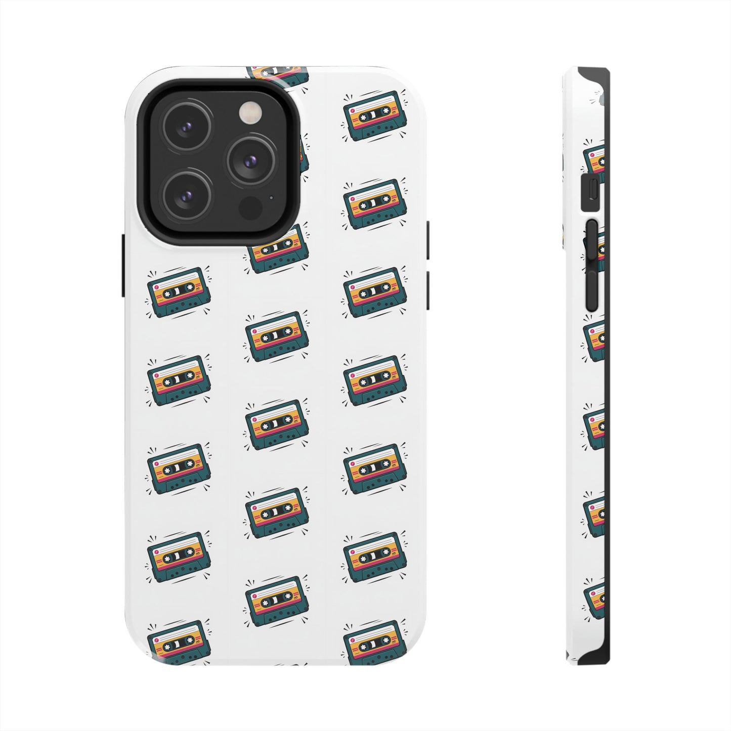Retro Cassette Tape Phone Case Pattern - White