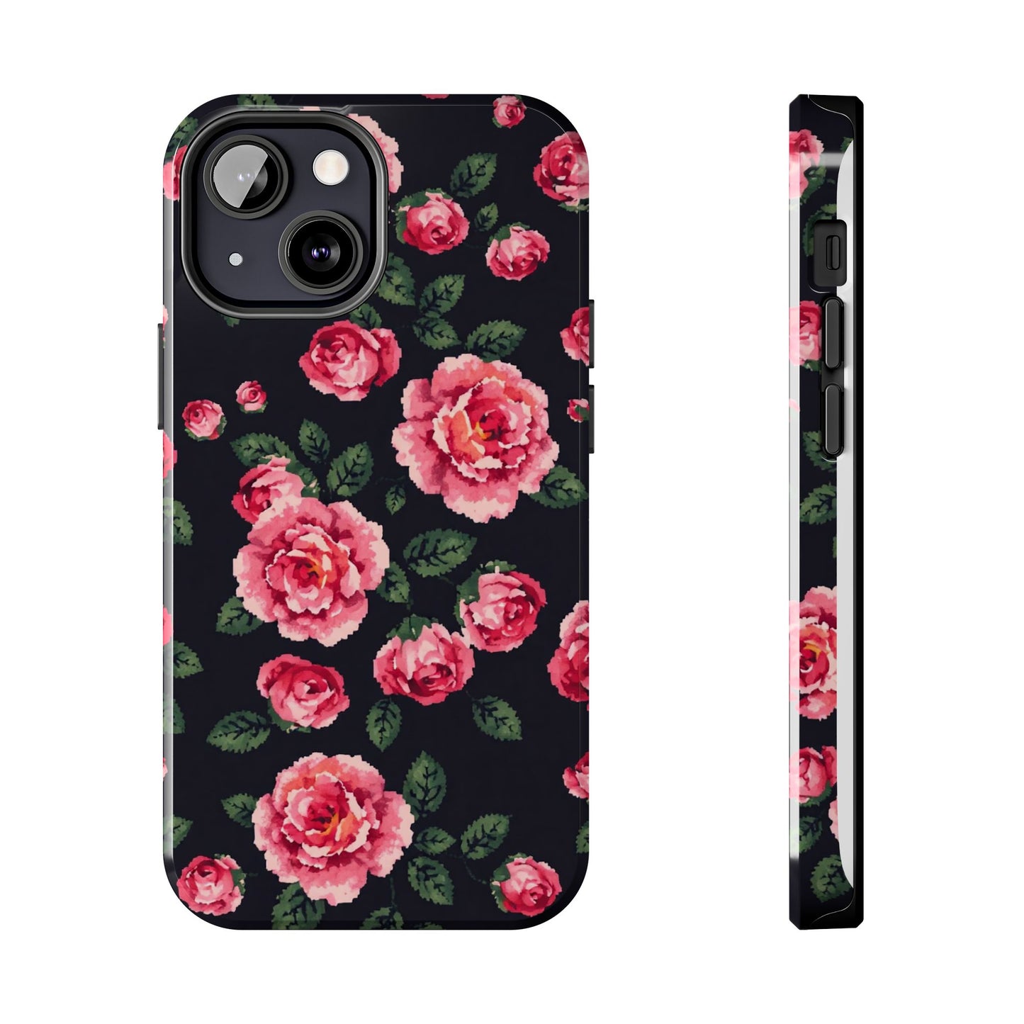 Pixelated Floral Tough Phone Case - Elegant Rose Design for Protection & Style - for iPhone