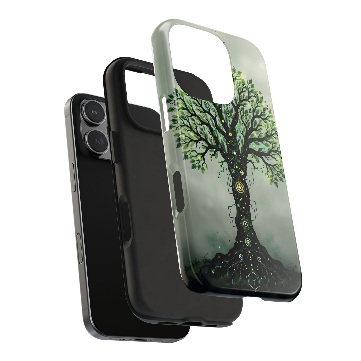 Nature-Inspired Tough Phone Case with Tech Tree Design - for iPhone