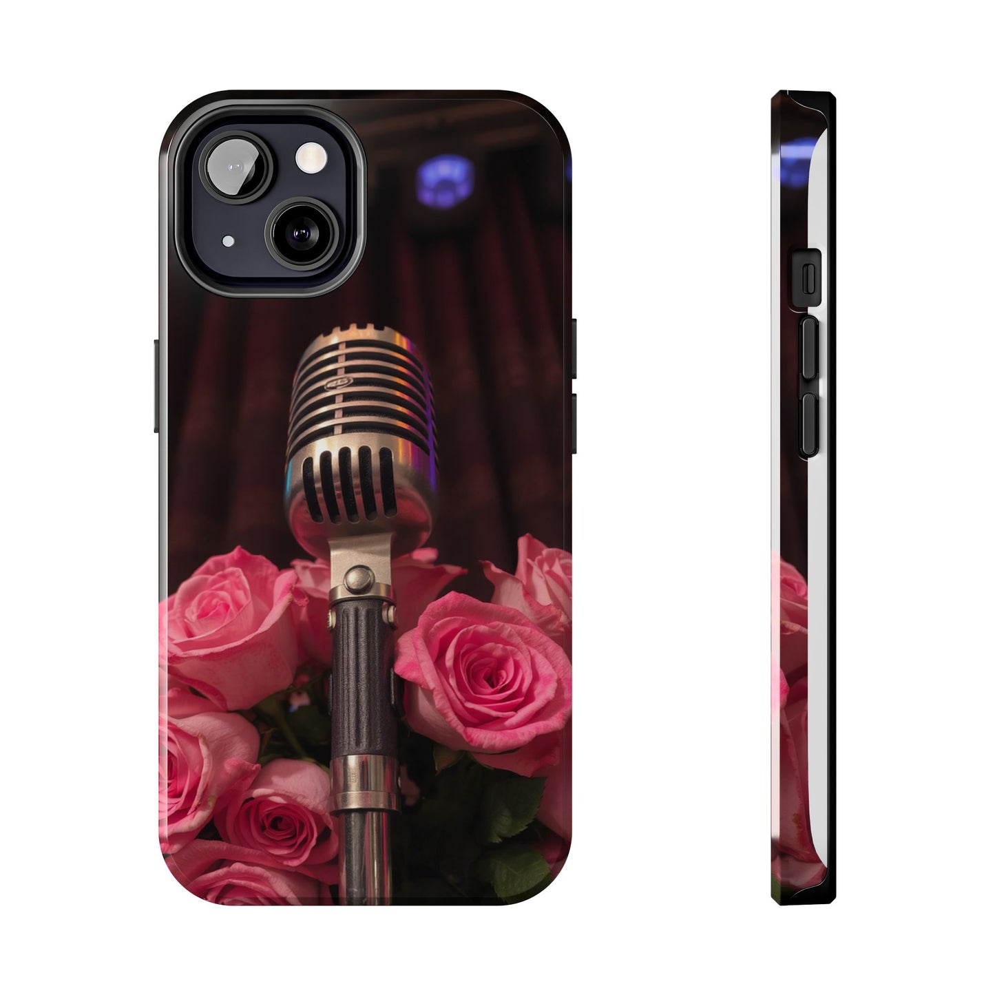 Stylish Tough Phone Case with Vintage Microphone and Roses