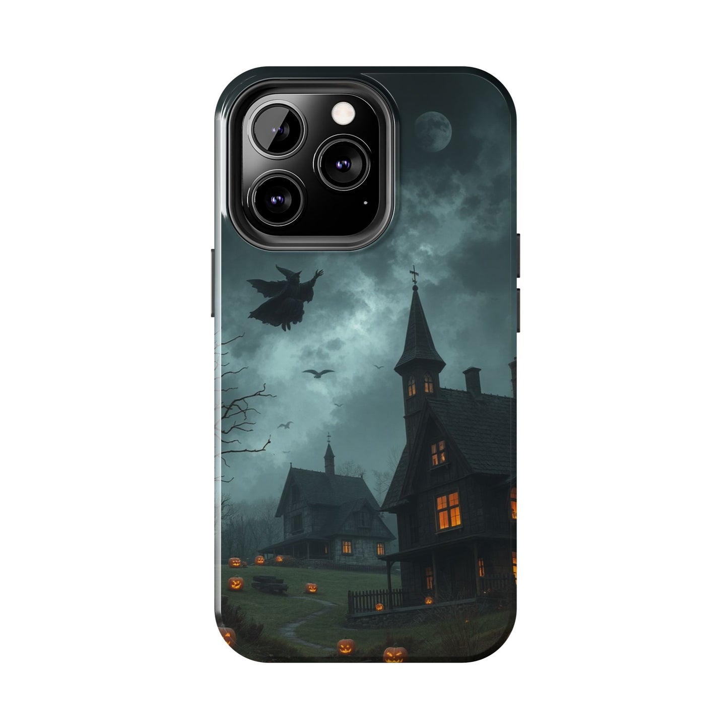 Halloween-Themed Tough Phone Case with Spooky House Design