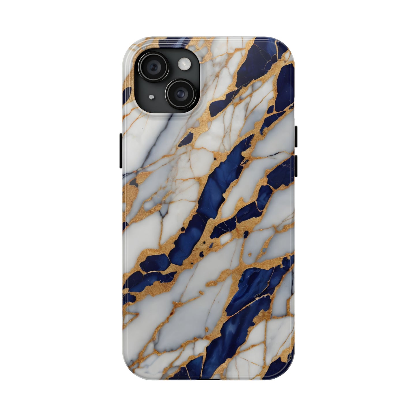Stunning Marble Tough Phone Case - Elegant Blue & Gold Design Stylish Protection - for iPhone