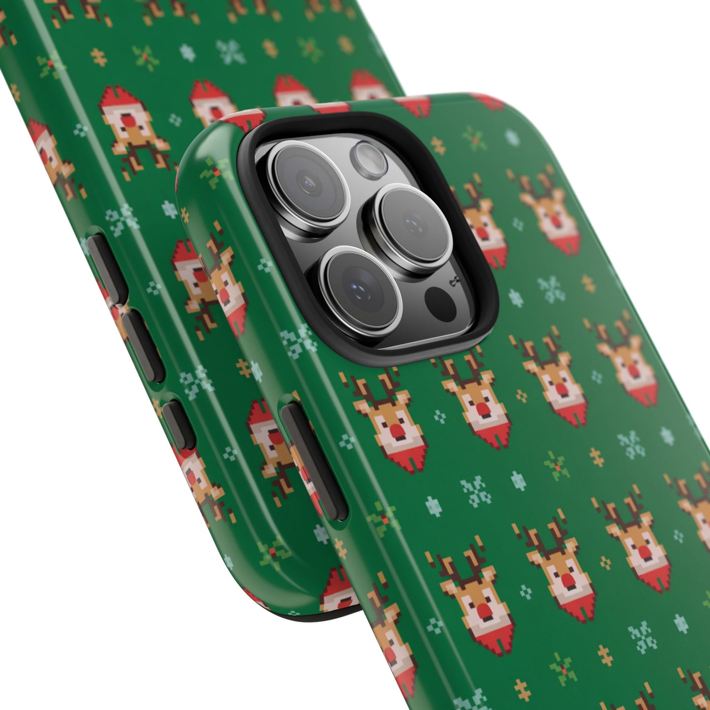 Pixel Art Christmas Rudolf Pattern Phone Case Green